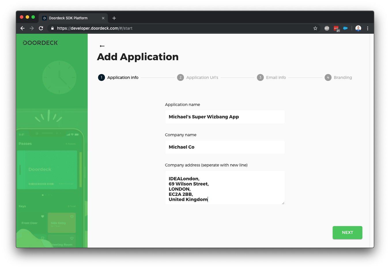 Application Details Screen